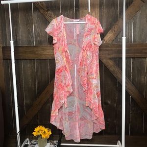 New York & Company NWT Ruffle Patterned Kimono Med